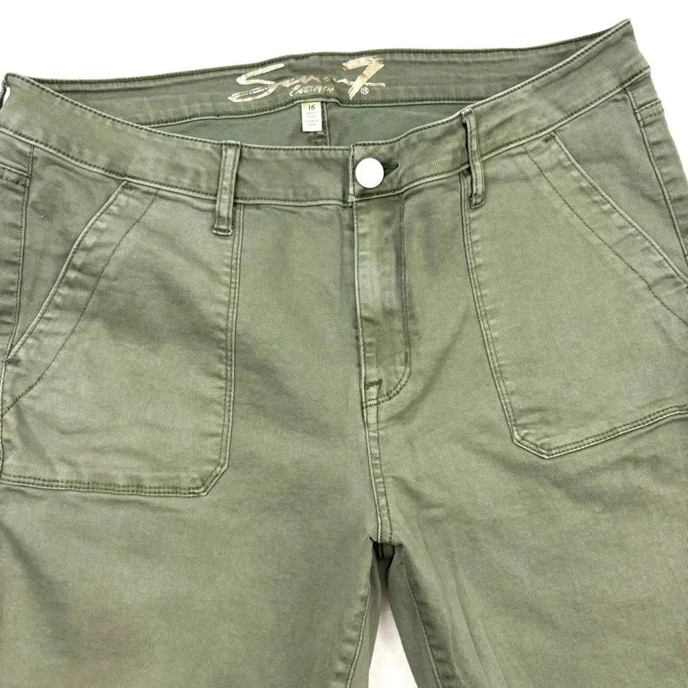 Seven7 Green Military Utility Ankle Stretch Midrise Ankle Skinny Pants Size 16 - Picture 3 of 15